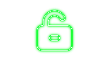 Neon Open Padlock Icon, Neon unlock keyhole icon glow with transparent background
