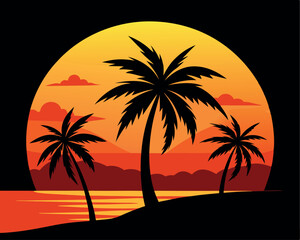 palm tree silhouette on sunset vetor