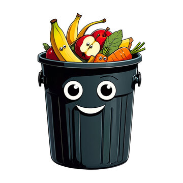 Happy Trash Bin &ndash; A cheerful bin full of compost reminds us to reduce food waste.