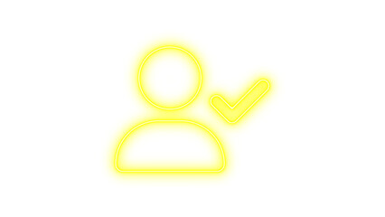 Neon icon of a person with a checkmark, symbolizing approval or verification