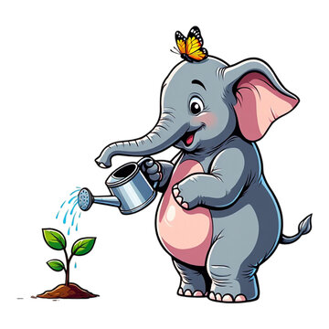 Elephant Watering Plant &ndash; Elephant helps nature grow with care and love.