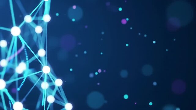 Futuristic network shape on edge with free space, abstract internet technology concept, seamless loop smooth animation, computer-generated digital mesh representing connectivity and advanced data flow