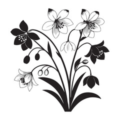 Abstract floral design element showcases a vector pattern of swirling black floral silhouettes, a beautiful spring-inspired decoration