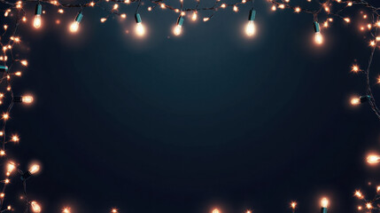 Obraz premium Christmas Lights Border Vector on Dark Background – Holiday Garland Frame Illustration