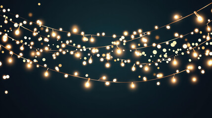 Obraz premium Christmas Lights Border Vector on Dark Background – Holiday Garland Frame Illustration