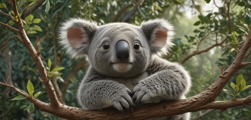 Obraz premium Sweet koala infant clinging to branches, repeating seamlessly in a charming vector design , vector, texture, pattern