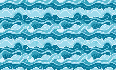 Obraz premium Various Blue Wavy Line Patterns - Abstract Water Texture 
