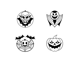 Halloween Cartoon Icons Vector Pack – Dracula, Scary Pumpkins, Vampire Faces, Bats and Spooky Symbols