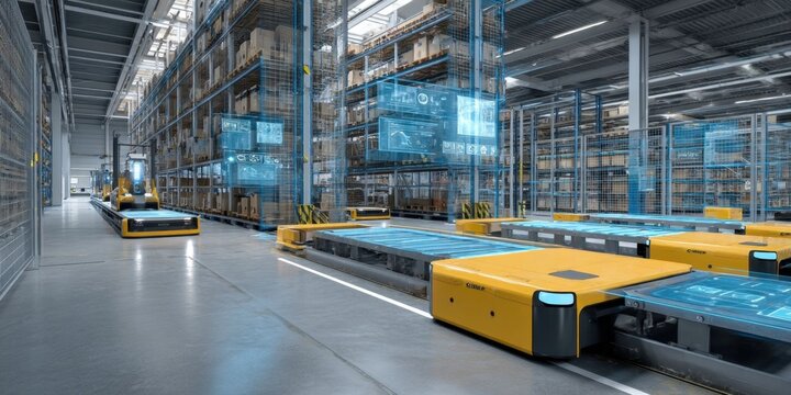 Advanced Warehouse Automation with Robots and Holographic Dashboard