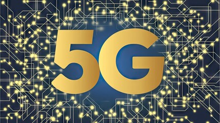 Golden 5g technology network illustration.
