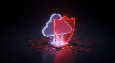 Digital cloud and shield protection concept, representing cybersecurity and data security solutions