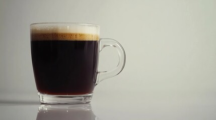 Dark Coffee in a Clear Glass Mug Perfect for Morning Energy Boost Refreshing Beverage Hot Drink Aromatic Caffeine Breakfast Energy Drink Cup Foam Warm Food Life Brown    