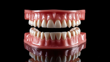 Obraz premium Six Ceramic Crowns on Silicone Gums: Front View Dental Model