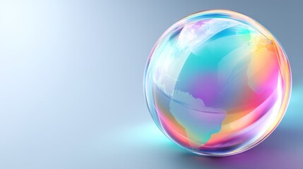 A colorful bubble reflecting light and displaying vibrant hues in a minimalistic setting.