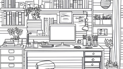 Fototapeta premium Cozy home office workspace with plants and books