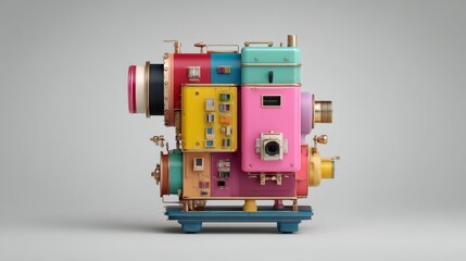 A colorful retro-style camera showcasing unique design and engineering.