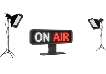 On air sign isolated on transparent background with studio lights