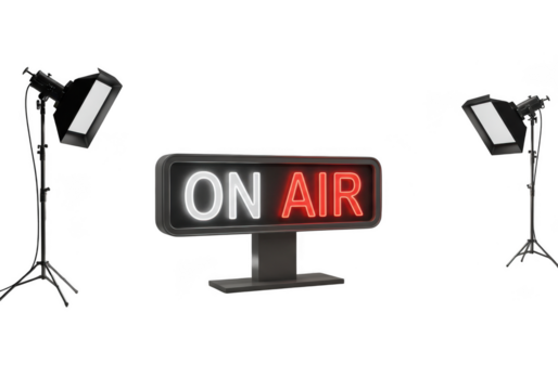 On air sign isolated on transparent background with studio lights