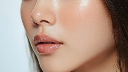 Obraz premium Close-up view of a woman's delicate facial features.