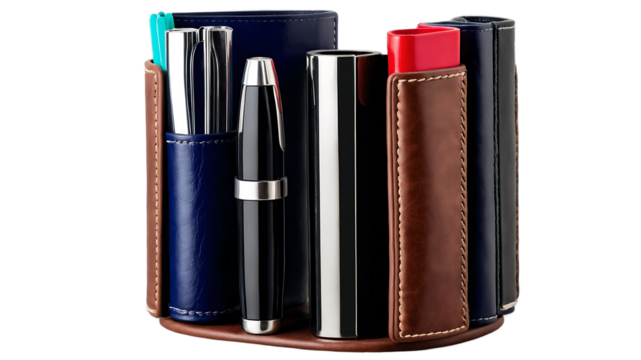Elegant Leather Desk Organizer for Pens, Cards, and More