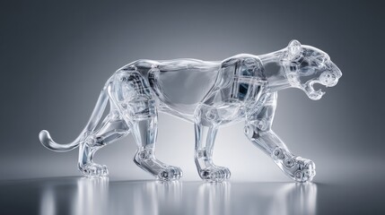 Obraz premium A stunning glass sculpture of a tiger showcasing intricate details and elegance.