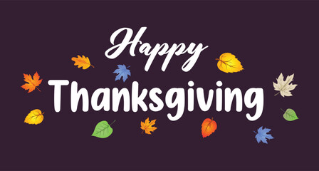 Happy Thanksgiving typography handwriting text orange color with autumn leaves concept vector