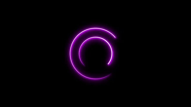 Neon light Loading sign spinning animation on black background