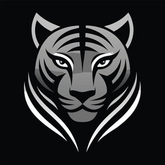 Black tiger head silhouette with silver metallic stripes for a cyber look
