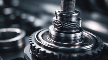 Close-up of a metallic gear mechanism highlighting precision engineering.