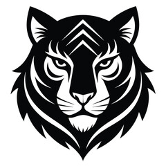 Fototapeta premium Tribal-style black tiger head silhouette with detailed line art.
