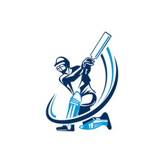 Cricket Player in Action: Stylized Blue & White Sports Illustration