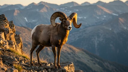 Obraz premium Majestic Bighorn Sheep Standing on Rocky Terrain
