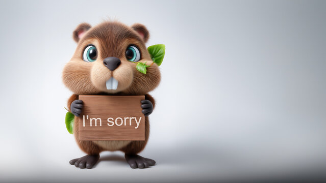 S&uuml;&szlig;er 3D-Animationscharakter eines Hamsters mit Schild "I'm sorry"