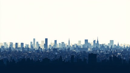 Obraz premium Isolated cityscape silhouette with detailed skyline outline on white background, modern urban architectural shapes featuring high-rise buildings and clear edges for creative design use.
