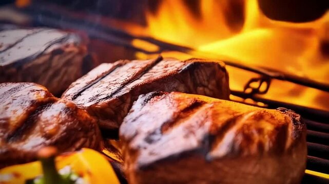 Grill mit mariniertem Fleisch und buntem Gem&uuml;se