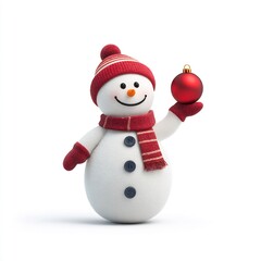 Snowman holding red Christmas bauble