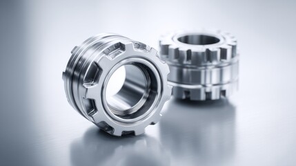 High-quality metallic gear components with precision engineering displayed elegantly.