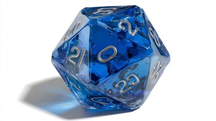 Translucent Blue Polyhedral Dice with Metallic Numbers Ideal for Gaming and Collectibles Feat