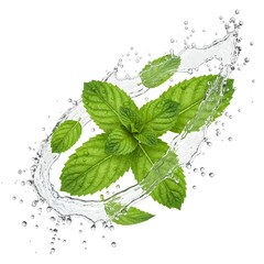 Refreshing Mint Leaves in Water Splash A Vibrant Image of Nature's Coolness