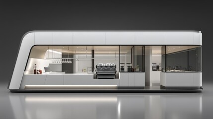 Modern coffee shop design featuring sleek lines and spacious interior layout.