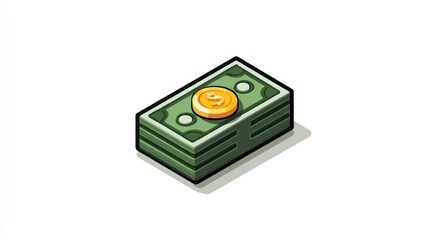 Obraz premium Stack of Money with Gold Coin Financial Wealth and Prosperity Icon