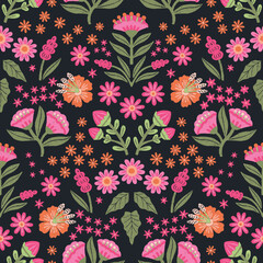 Vector Seamless Bold Floral Pattern Textured