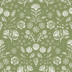 Vector Seamless Bold Floral Pattern Textured Green  Pattern
