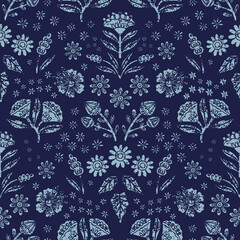 Vector Seamless Bold Floral Pattern Textured Green  Pattern