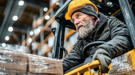 Worker Operating Forklift in Warehouse Environment with Safety Gear