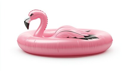 Fototapeta premium Cute pink flamingo shaped inflatable, product display on white