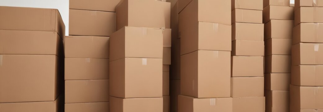 Stack of brown cardboard boxes, isolated on white ,  recyclable,  sustainable