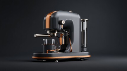 Fototapeta premium Stylish espresso machine showcasing modern design and functionality in a dark setting.