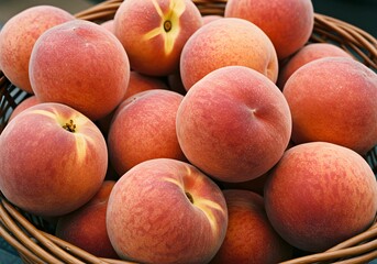 Pile of Fresh Peaches in Basket
