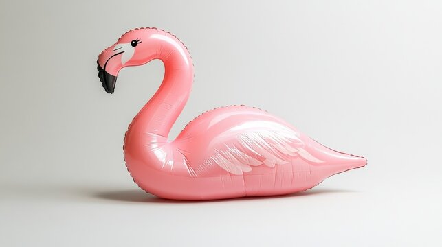 Inflatable pink flamingo float for summer, isolated on clean white background